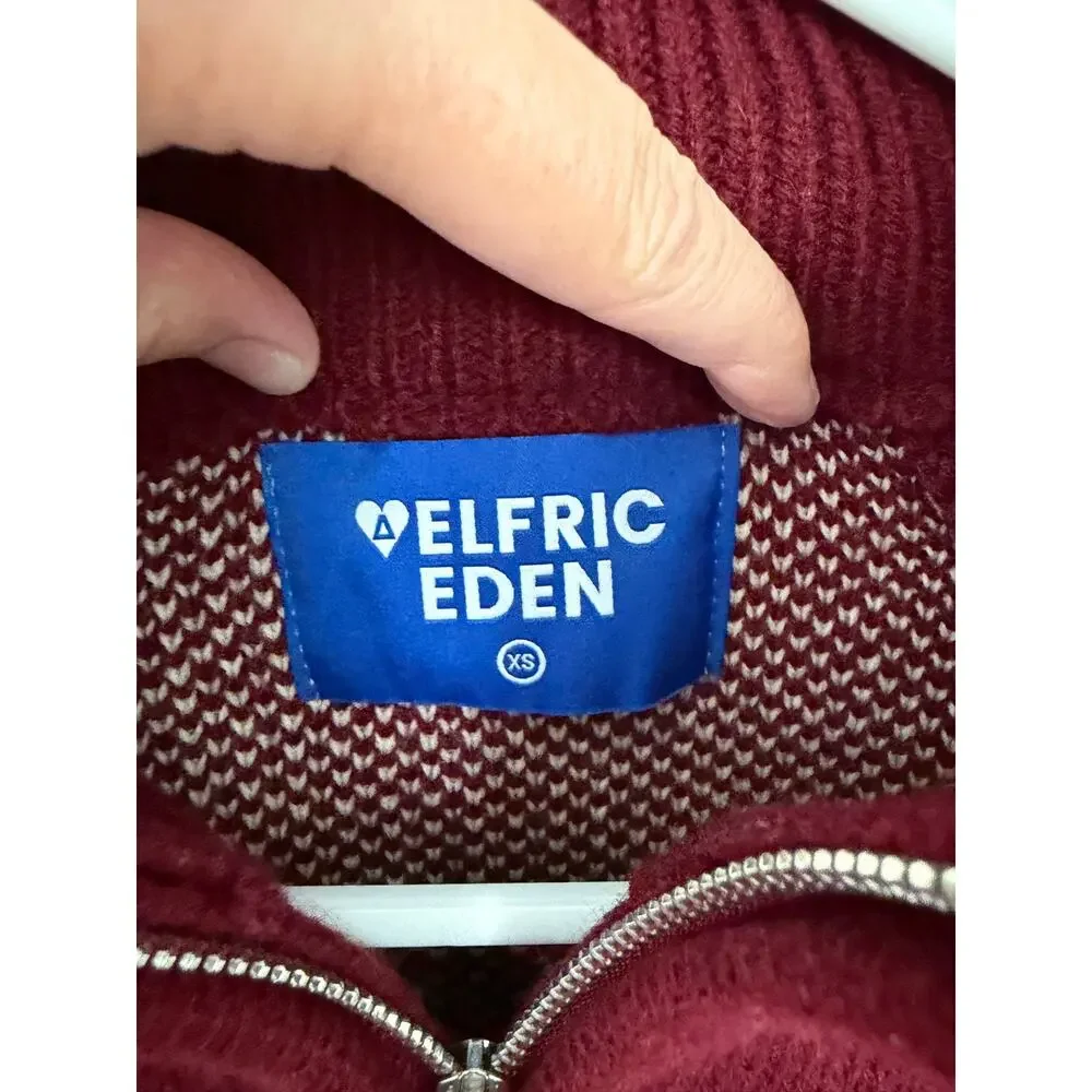 Aelfric Eden 24 Jacquard Oversized Zip Up Cardigan Maroon XS